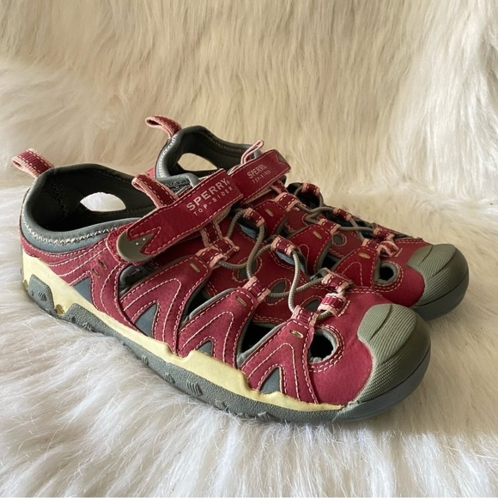 Sperry Shoes Top Sliders Womens Size 5M Sandals Red Velcro Closure Leather‎